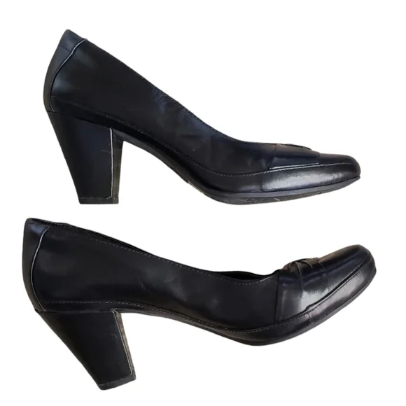 Clarks Artisan Shoes Womens Black 8.5 Pump Block Leather Heels Casual Office - Picture 4 of 10